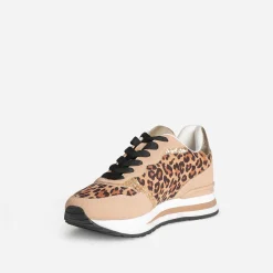 Tennis TEXTO marron, motif léopard et doré