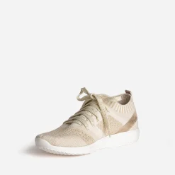 Tennis-chaussette beige et doré tricotée éco-conçue