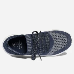 Tennis-chaussette bleue et argentée tricotée éco-conçue