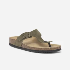 Tong anatomique kaki en cuir éco-conçu