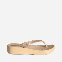 Tong IPANEMA beige plateforme et brides pailletées