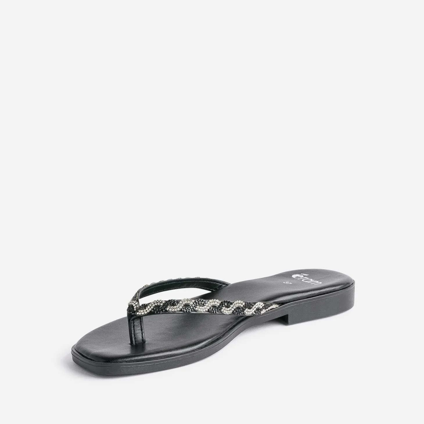 Tong TEXTO noire à brides strassées