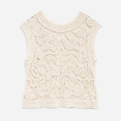 Top TEXTO beige façon crochet
