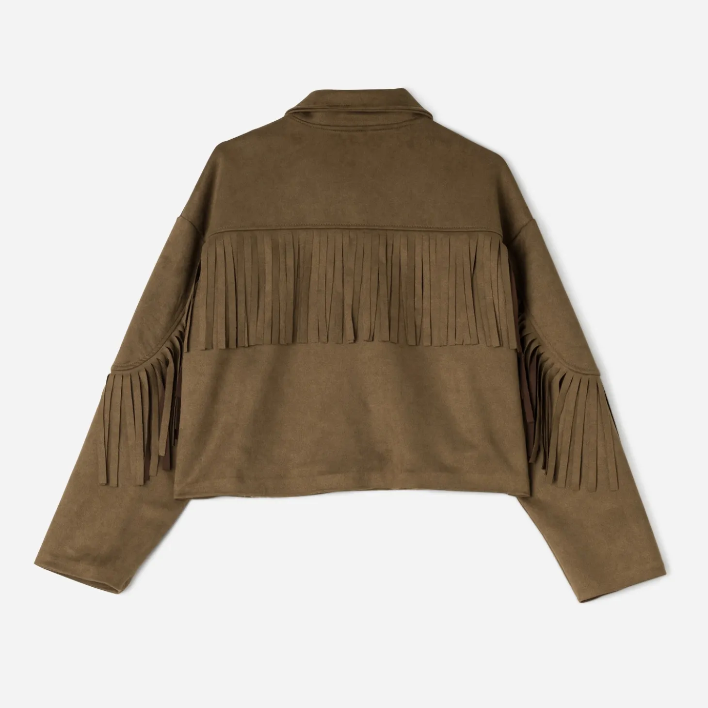 Veste TEXTO marron effet suédé à franges